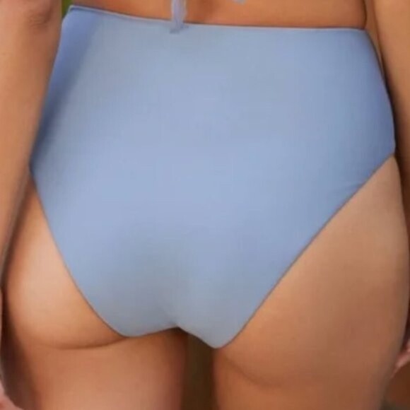 Anthropologie Bikini Bottoms High-Waisted Steel Blue Embroidered Sz S NWOT - Picture 7 of 9